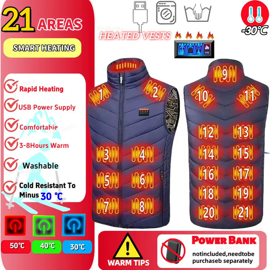 Winter Heating Clothing Multi Zone Intelligent Heating 4-Speed Temperature Control Warm Top Coat Outdoor 21 Zone Heating Jacket